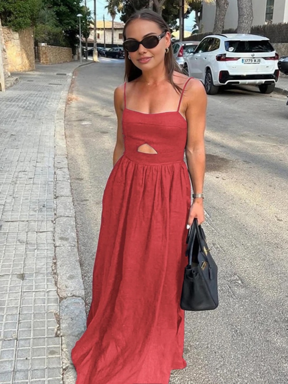 Commense sleeveless Cutout Maxi red dress